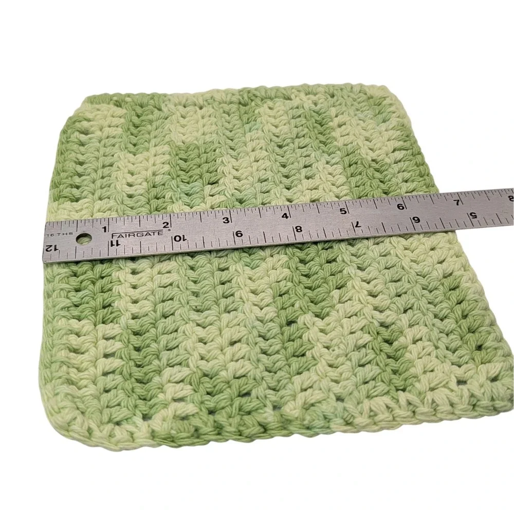 New Handmade Crocheted Potholders Hot Pads Cotton‎ Tan Blue Green Set of Three